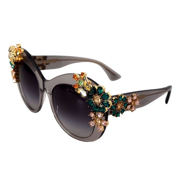 DOLCE & GABBANA 💎 Cat Eye  Gray Floral Crystal Designer Sunglasses - Picture 2 of 8